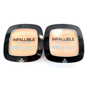 Infallible Pro Glow #23 Long Wear Foundation Press Powder Nude Beige LOreal 2Pks